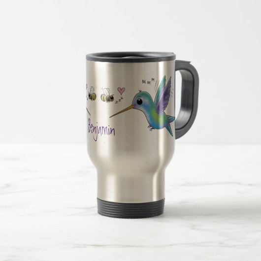 Mug De Voyage Caricature de colibri d'abeille mignonne (Devant droit)