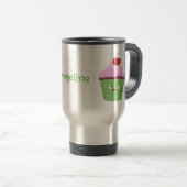 Mug De Voyage Caricature de cupcake joyeux (Devant droit)