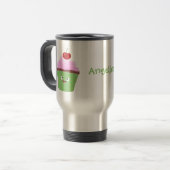 Mug De Voyage Caricature de cupcake joyeux (Devant gauche)