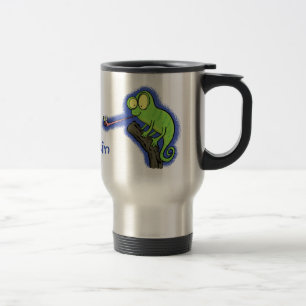 Mug De Voyage Caricature de lézard de caméléon vert joyeux