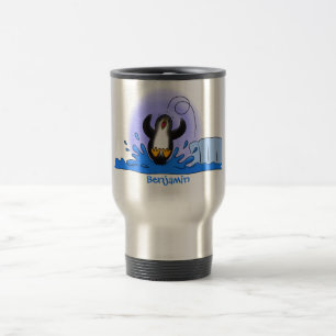 Mug De Voyage Caricature de manchot joyeux sautant