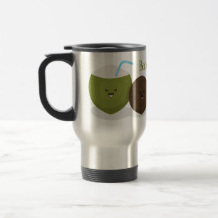 Mug De Voyage Caricature de noix de coco kawaii joyeux