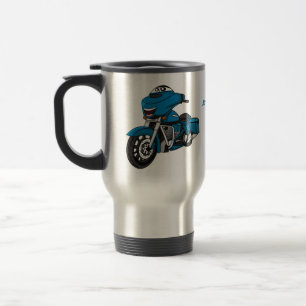 Mug De Voyage Caricature joyeux bleu moto