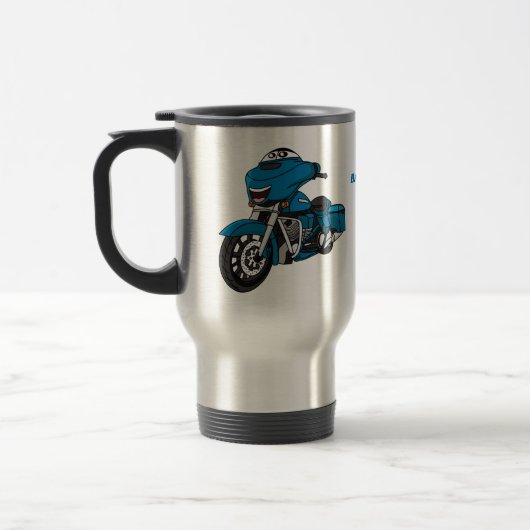 Mug De Voyage Caricature joyeux bleu moto (Gauche)