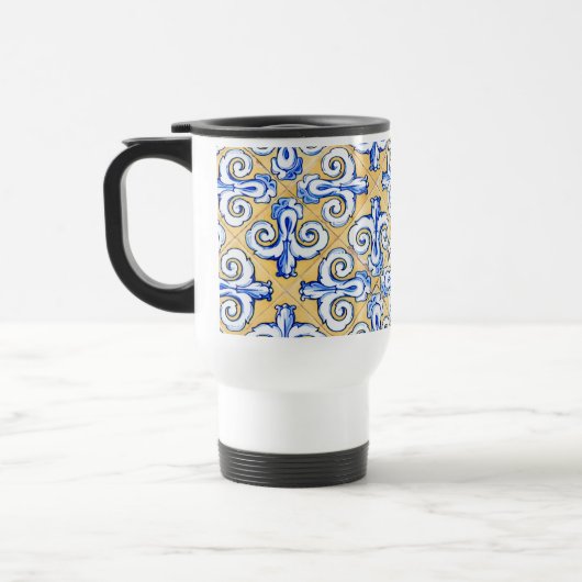 Mug De Voyage Carreaux espagnols - Azulejo Bleu, Jaune et Blanc (Gauche)