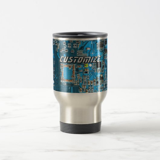 Mug De Voyage Carte de circuit imprimé personnalisée en bleu pou (Centre)