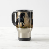 Mug De Voyage Champ de fleur de lune de cheval noir, (Devant gauche)