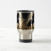 Mug De Voyage Champ de fleur de lune de cheval noir, (Centre)