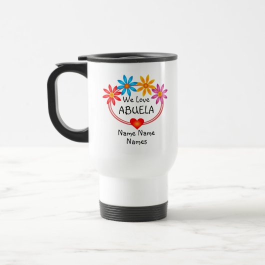 Mug De Voyage Changer TOUS LES Noms Enfants ABUELA Flower Heart (Gauche)