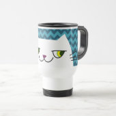 Mug de voyage chat bleu chevron joli chat blanc (Devant droit)