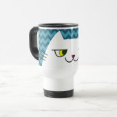Mug de voyage chat bleu chevron joli chat blanc (Devant gauche)