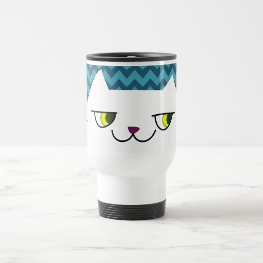 Mug de voyage chat bleu chevron joli chat blanc (Centre)