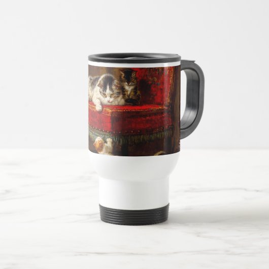 Mug De Voyage Chat et chatons Jouer avec chaise (Devant droit)