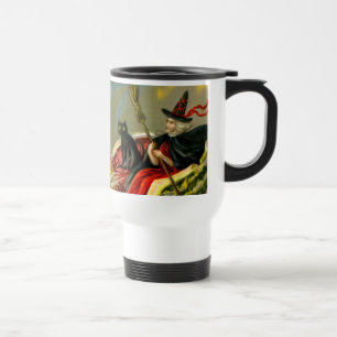 Mug De Voyage Chat et sorcière vintage d'Halloween noir