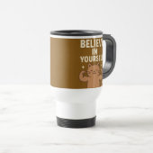 Mug De Voyage Chat Flexing Motivationnel - "Croyez en vous-même" (Devant droit)