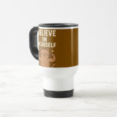 Mug De Voyage Chat Flexing Motivationnel - "Croyez en vous-même" (Devant gauche)