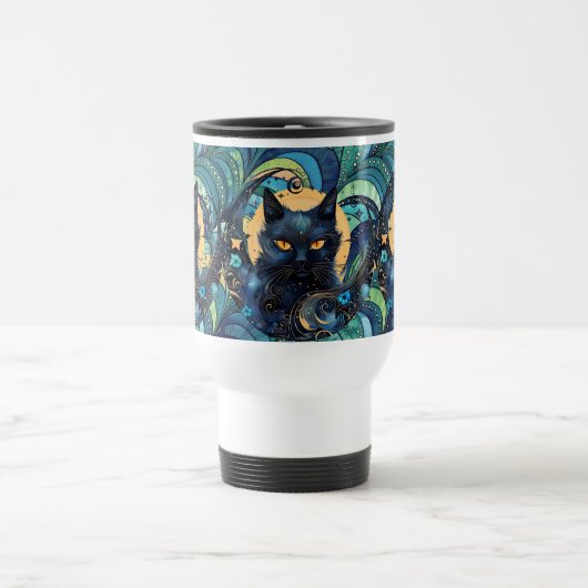 Mug De Voyage Chat noir et lune céleste Voyage Mug (Centre)