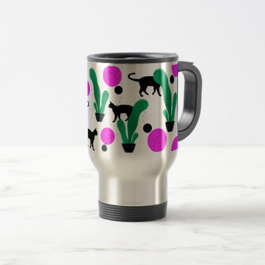 Mug De Voyage Chat noir et Motif de cactus tendance (Devant droit)