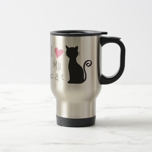 Mug De Voyage Chat noir mignon personnalisable avec beau coeur r (Droit)