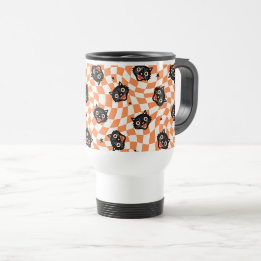 Mug De Voyage Chat noir rétro Motif chèque orange (Devant droit)