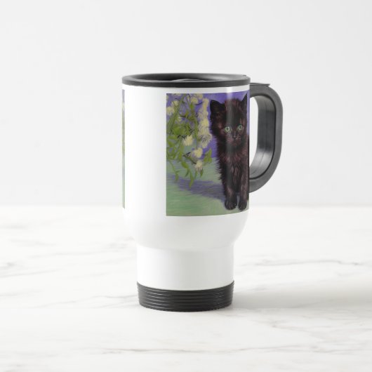 Mug De Voyage Chat Van Gogh avec fleurs blanches (Devant droit)