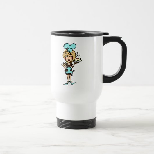 Mug De Voyage Chef pâtisserie féminine - T-shirts blonds et cade (Droite)