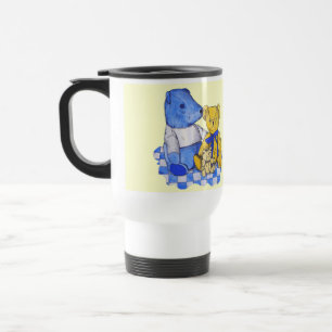 Mug De Voyage chèque bleu tissu de pique-nique avec vieux enfant