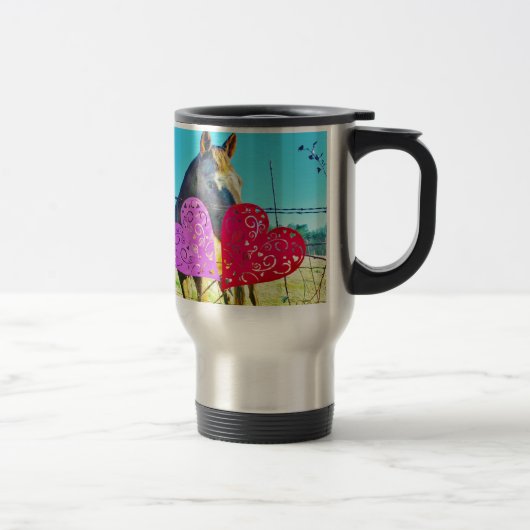 Mug De Voyage Cheval blanc et Brown Valentine Coeurs (Droit)