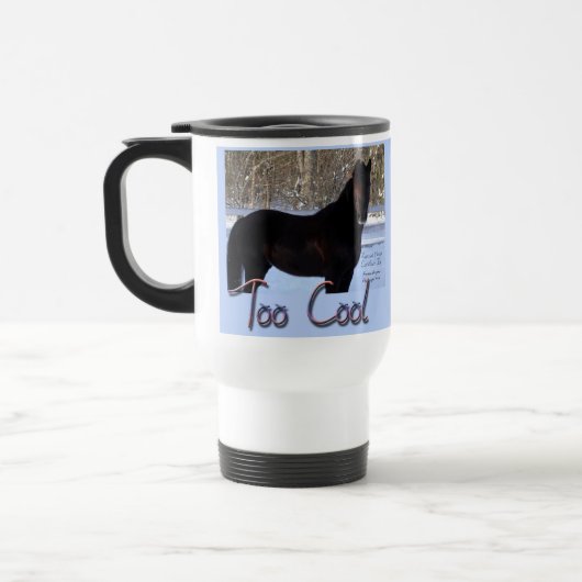 Mug De Voyage Cheval noir dans la neige : Trop cool (Gauche)