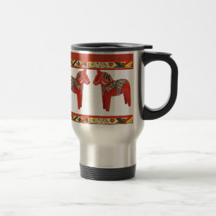 Mug De Voyage Chevaux de Dala de Suédois avec la frontière d'art