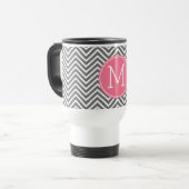 Mug De Voyage Chevrons gris et rose avec Monogramme personnalisé (Devant gauche)
