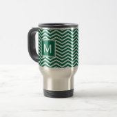 Mug De Voyage Chevrons Vert Luxuriant Avec Monogramme (Devant gauche)