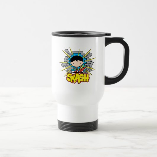 Mug De Voyage Chibi Superman Frappant À Travers Un Mur De Brique (Droite)