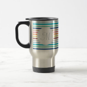 Mug De Voyage Chic Monogram Pastel Arc-en-ciel bandes horizontal