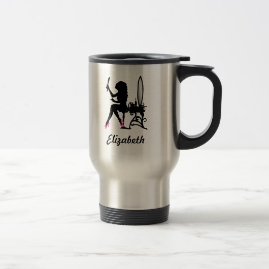 Mug De Voyage Chic rose et noir femme de la mode Silhouette (Droit)