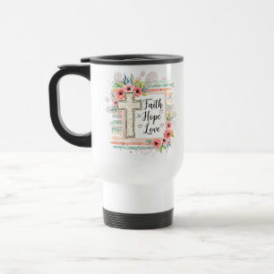 Mug De Voyage Chic usé floral Foi Espoir Amour