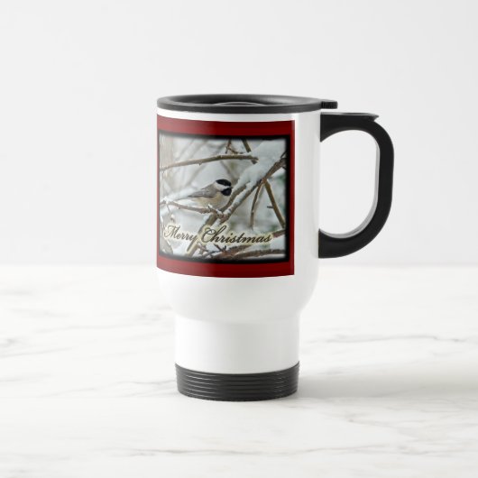 Mug De Voyage Chickadee noir de Noël en neige (Droite)