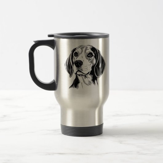 Mug De Voyage Chien beagle noir et blanc en silhouette (Gauche)