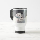 Mug De Voyage Chien blanc mignon vêtu d'écaille verte gris (Devant gauche)