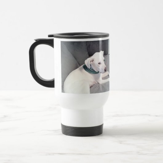 Mug De Voyage Chien blanc mignon vêtu d'écaille verte gris (Gauche)