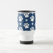 Mug De Voyage Chien Paws, White Paws, Blue Hearts, Votre Nom (Centre)