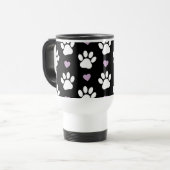 Mug De Voyage Chien Paws, White Paws, Lilac Hearts, Votre Nom (Devant gauche)