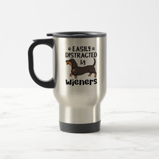 Mug De Voyage Chien teckel facilement distrait par les saucisses (Gauche)