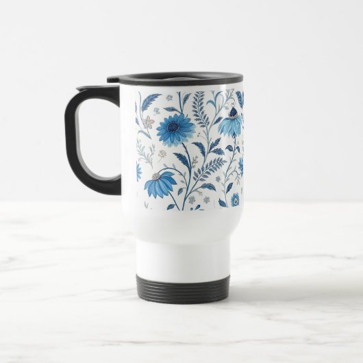 Mug De Voyage Chinoiserie Blue Echinacea Pattern (Gauche)