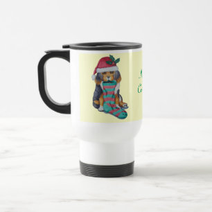 Mug De Voyage chiot noir et brun mignon vêtu pour noël