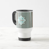 Mug De Voyage Chocolat Brown et pinte vert rayures Monogramme (Devant gauche)