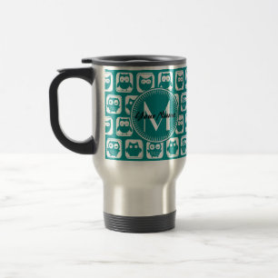 Mug De Voyage Chouettes Turquoises et blanches monogrammes