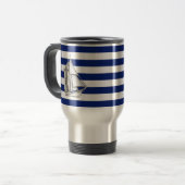 Mug De Voyage Chrome Sailboat sur les rayures nautiques (Devant gauche)