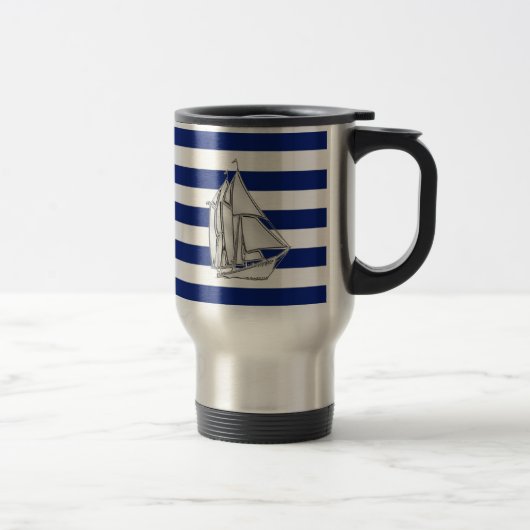 Mug De Voyage Chrome Sailboat sur les rayures nautiques (Droit)