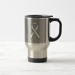 Mug De Voyage Chrome White Ribbon Sensibilisation Carbone Fibre